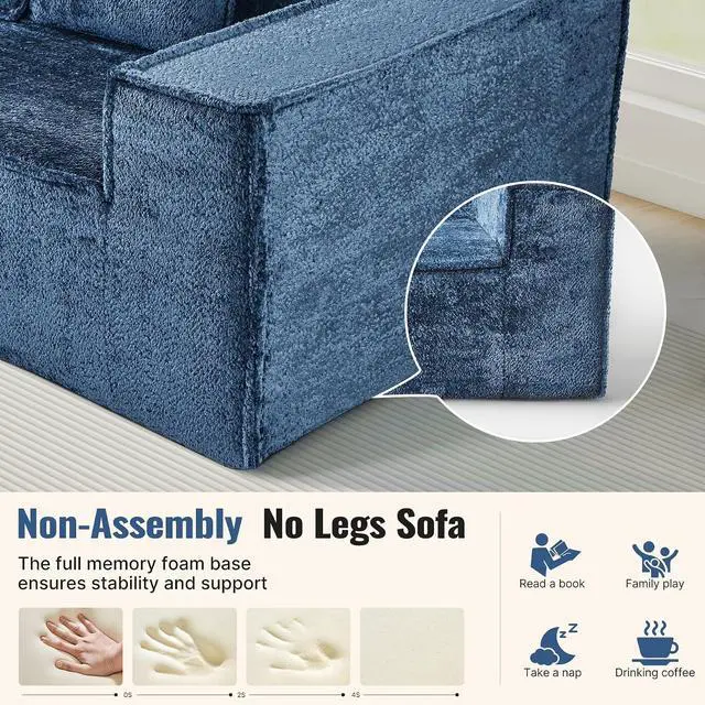 Alt view image 4 of 7 - 77'' Modern Cloud Loveseat Sofa in Chenille, Deep Seat Boneless Couches Includes 2 pcs Pillows for Living Room, Bedroom, Apartment(Blue)