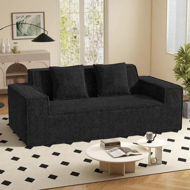 Main image of 77in Modern Small Cloud Loveseat Sofa, No Assembly Required Boneless Love Seat Couches Includes 2 pcs Pillows for Living Room, Bedroom, Apartment-Black