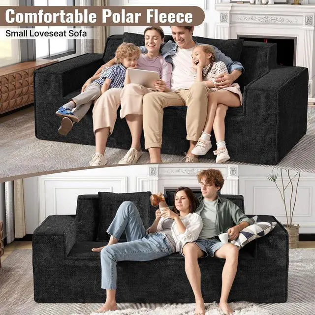 Alt view image 4 of 7 - 77in Modern Small Cloud Loveseat Sofa, No Assembly Required Boneless Love Seat Couches Includes 2 pcs Pillows for Living Room, Bedroom, Apartment-Black