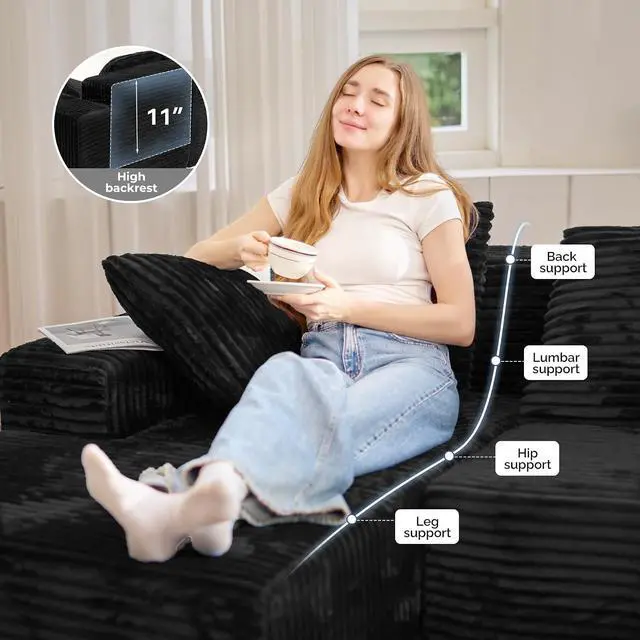 Alt view image 3 of 7 - 131'' Large Sectional Couches with Chaise, U Shaped Cloud Sofa, No Assembly Required Deep Seat Modular Lounge Bed for Living Room 1PCS, Bedroom