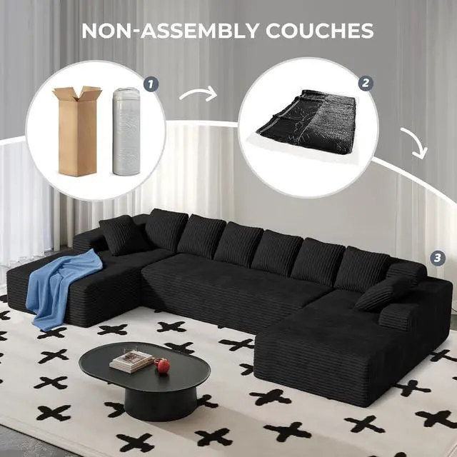 Alt view image 4 of 7 - 131'' Large Sectional Couches with Chaise, U Shaped Cloud Sofa, No Assembly Required Deep Seat Modular Lounge Bed for Living Room 1PCS, Bedroom