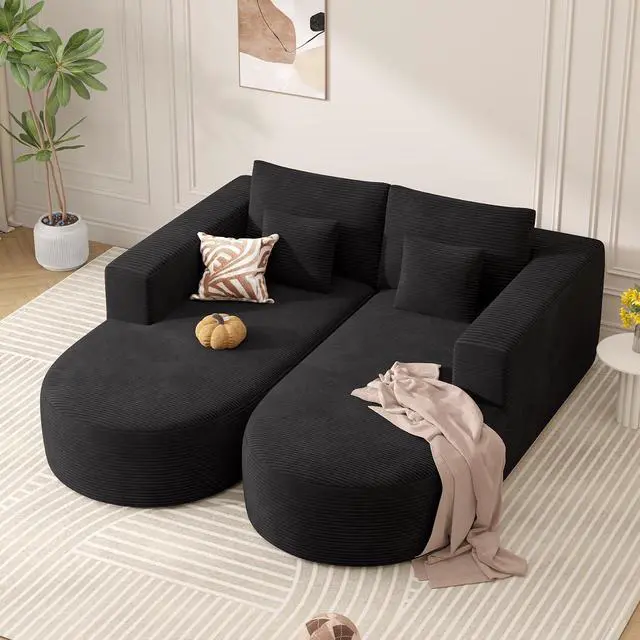Main image of Modular Sectional Sofa Bed,Convertible Cloud Couches for Living Room,2 Chaise Corduroy Boneless Couch Sleeper Sofa Set,Oversized Chaise Lounge Chair for Bedroom,No Assembly Required,Black 1PCS