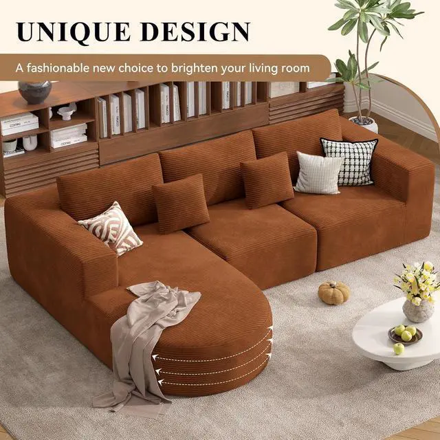 Alt view image 6 of 7 - L-Shaped Boneless Couch,104" Couches for Living Room with Curved Chaise,Modular Sectional Sofa with Deep Seat,Modern Cozy Cloud Compression Sofas,No Assembly Required(Brown) 1PCS