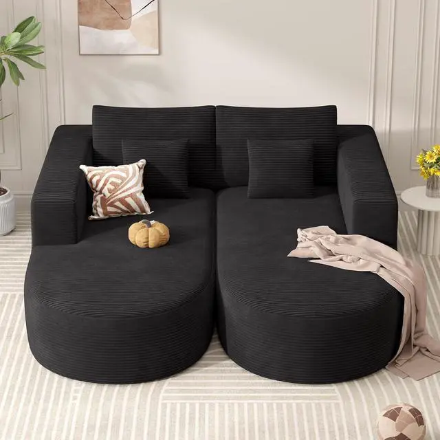 Alt view image 6 of 7 - Modular Sectional Sofa Bed,Convertible Cloud Couches for Living Room,2 Chaise Corduroy Boneless Couch Sleeper Sofa Set,Oversized Chaise Lounge Chair for Bedroom,No Assembly Required,Black 1PCS