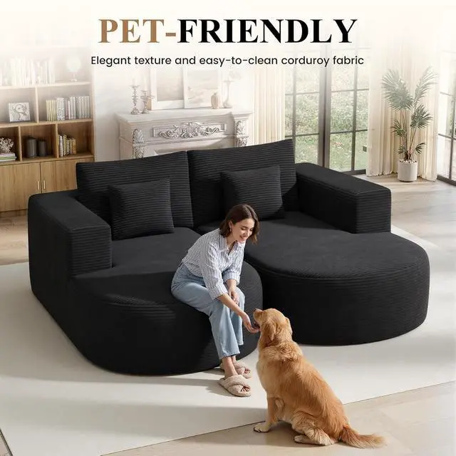 Alt view image 3 of 7 - Modular Sectional Sofa Bed,Convertible Cloud Couches for Living Room,2 Chaise Corduroy Boneless Couch Sleeper Sofa Set,Oversized Chaise Lounge Chair for Bedroom,No Assembly Required,Black 1PCS