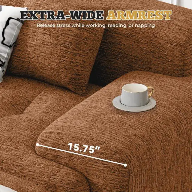 Alt view image 4 of 7 - Living Room Furniture Sets, L-Shaped Boneless Cloud Couch with 2 PCS Swivel Accent Chairs & Coffee Table, Modern Modular Sectional Sofa Set, Caramel