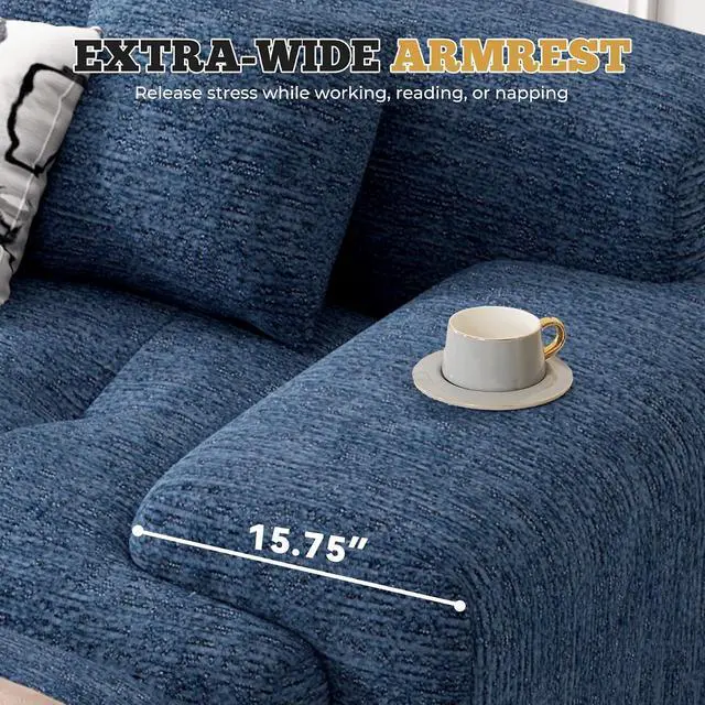 Alt view image 5 of 7 - 122" Modern L Shaped Modular Sectional Sofa, Boneless Couches for Living Room with Ottoman,4 Seater Convertible Chenille Cloud Couch Sofa Set, No Assembly Required, Blue 1 PCS