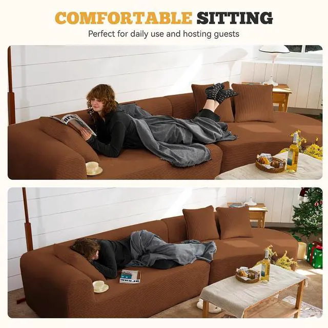 Alt view image 6 of 7 - 126" Curved Modular Sectional Sofa, Modern Boneless Couches for Living Room,No Assembly Required Cloud Couch,Brown Corduroy Fabric,1 PCS
