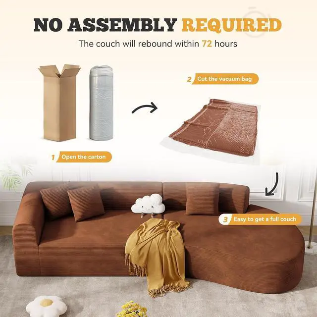 Alt view image 7 of 7 - 126" Curved Modular Sectional Sofa, Modern Boneless Couches for Living Room,No Assembly Required Cloud Couch,Brown Corduroy Fabric,1 PCS