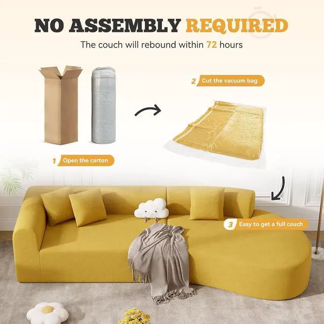 Alt view image 5 of 7 - 126" Modular Sectional Sofa, Modern Cloud Curved Couch with Deep Seat, Upholstered Oversized Couches for Living Room, No Assembly Required, Yellow Chenille Fabric, 1 PCS