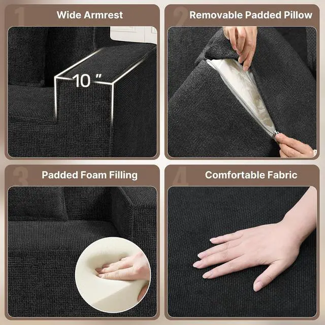 Alt view image 6 of 7 - 77in Modern Small Cloud Loveseat Sofa, No Assembly Required Boneless Love Seat Couches Includes 2 pcs Pillows for Living Room, Bedroom, Apartment-Black