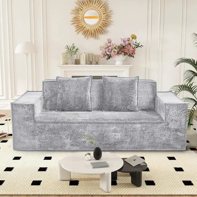 Main image of 77'' Chenille Upholstered Modern Cloud Loveseat Sofa, No Assembly Required Deep Seat Couches Includes 2 pcs Pillows for Living Room, Bedroom, Apartment(Grey)