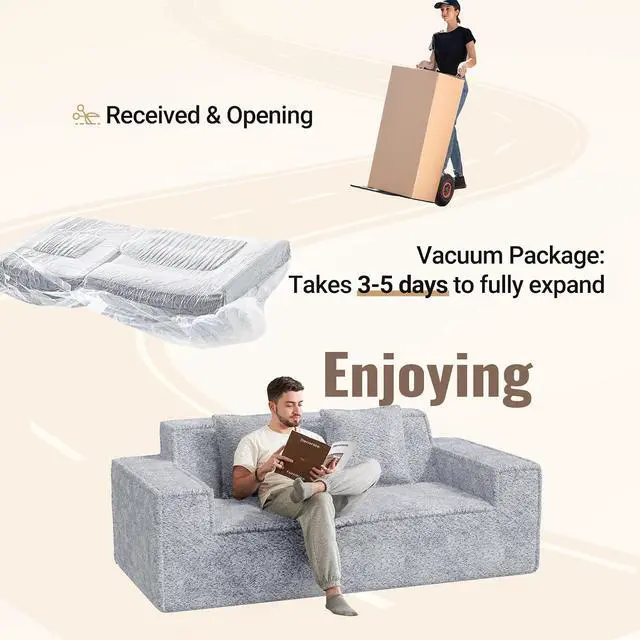Alt view image 4 of 7 - 77'' Chenille Upholstered Modern Cloud Loveseat Sofa, No Assembly Required Deep Seat Couches Includes 2 pcs Pillows for Living Room, Bedroom, Apartment(Grey)