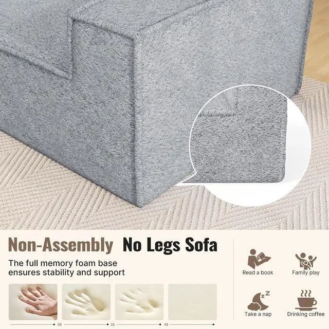 Alt view image 3 of 7 - 77'' Chenille Upholstered Modern Cloud Loveseat Sofa, No Assembly Required Deep Seat Couches Includes 2 pcs Pillows for Living Room, Bedroom, Apartment(Grey)