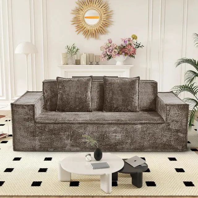 Main image of 77'' Chenille Upholstered Modern Cloud Loveseat Sofa, No Assembly Required Deep Seat Couches Includes 2 pcs Pillows for Living Room, Bedroom, Apartment(Brown)