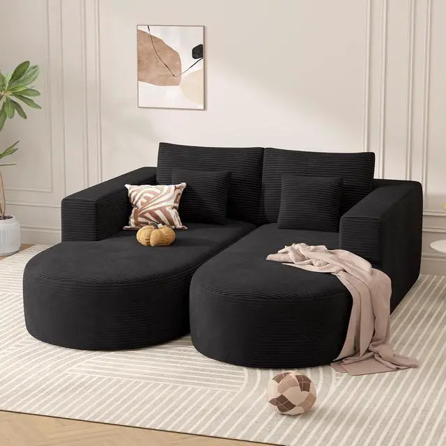Alt view image 7 of 7 - Modular Sectional Sofa Bed,Convertible Cloud Couches for Living Room,2 Chaise Corduroy Boneless Couch Sleeper Sofa Set,Oversized Chaise Lounge Chair for Bedroom,No Assembly Required,Black 1PCS
