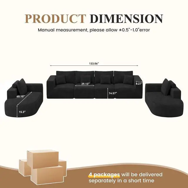Alt view image 2 of 7 - Living Room Furniture Sets,Modern U Shaped Modular Sectional Sofa,Convertible Cloud Couches for Living Room,Comfy 4 Seater with 2 Chaise Furniture Set, Boneless Couch Sofa,1 PCS