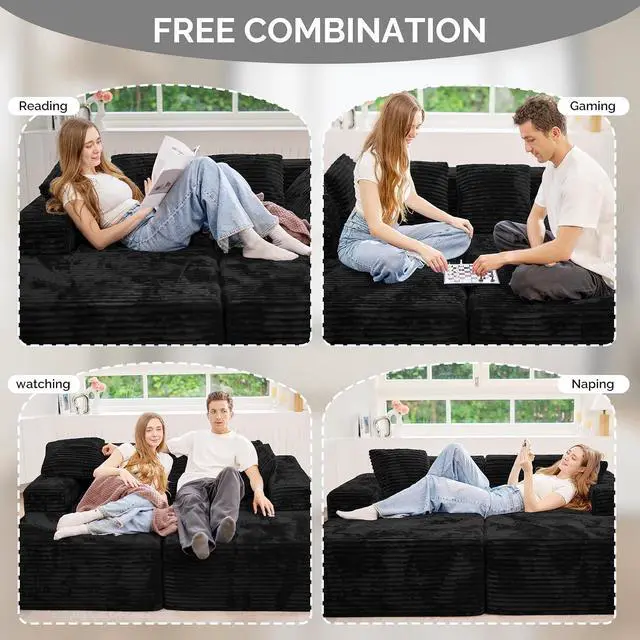 Alt view image 6 of 7 - 131'' Large Sectional Couches with Chaise, U Shaped Cloud Sofa, No Assembly Required Deep Seat Modular Lounge Bed for Living Room 1PCS, Bedroom