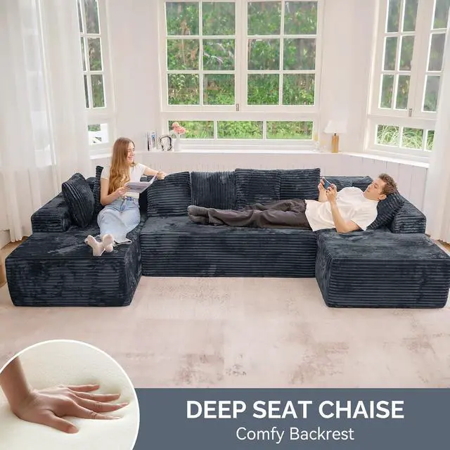 Alt view image 3 of 7 - 131'' Modular Sectional Cloud Sofa, U-Shaped Boneless Couches with Chaise Lounge Deep Seat with 8 pcs Pillows, Fluffy Memory Foam(No Assembly Required)