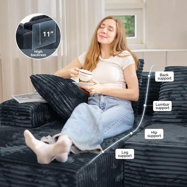 Alt view image 5 of 7 - 131'' Modular Sectional Cloud Sofa, U-Shaped Boneless Couches with Chaise Lounge Deep Seat with 8 pcs Pillows, Fluffy Memory Foam(No Assembly Required)