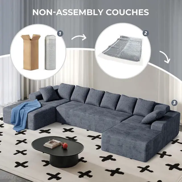 Alt view image 6 of 7 - 131'' Modular Sectional Cloud Sofa, U-Shaped Boneless Couches with Chaise Lounge Deep Seat with 8 pcs Pillows, Fluffy Memory Foam(No Assembly Required)