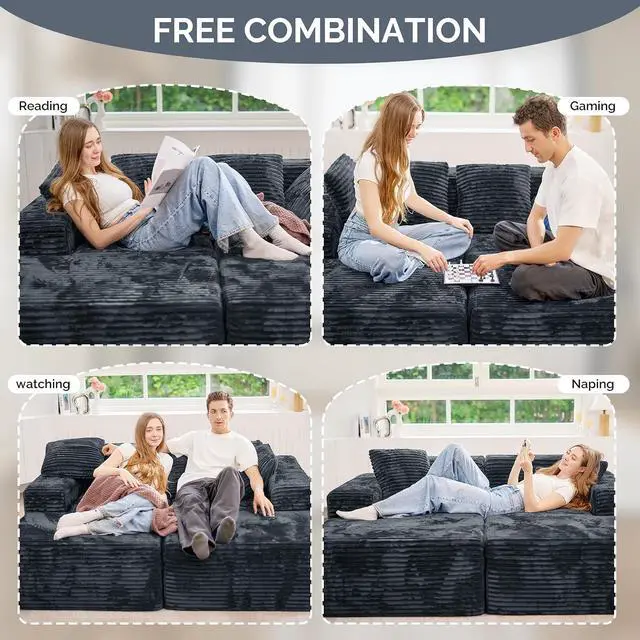 Alt view image 4 of 7 - 131'' Modular Sectional Cloud Sofa, U-Shaped Boneless Couches with Chaise Lounge Deep Seat with 8 pcs Pillows, Fluffy Memory Foam(No Assembly Required)