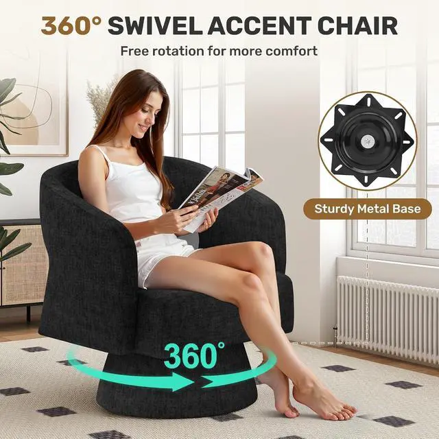 Alt view image 5 of 7 - Living Room Furniture Sets, L-Shaped Boneless Cloud Couch with 2 PCS Swivel Accent Chairs & Coffee Table, Modern Modular Sectional Sofa Set, Black