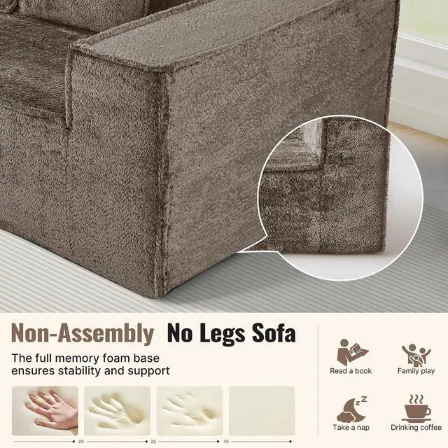 Alt view image 4 of 7 - 77'' Modern Cloud Loveseat Sofa in Chenille, Deep Seat Boneless Couches Includes 2 pcs Pillows for Living Room, Bedroom, Apartment(Coffe)