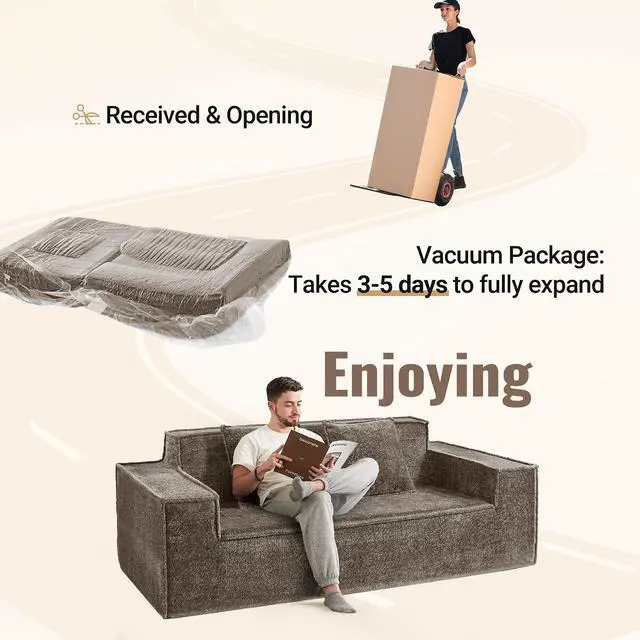 Alt view image 5 of 7 - 77'' Modern Cloud Loveseat Sofa in Chenille, Deep Seat Boneless Couches Includes 2 pcs Pillows for Living Room, Bedroom, Apartment(Coffe)