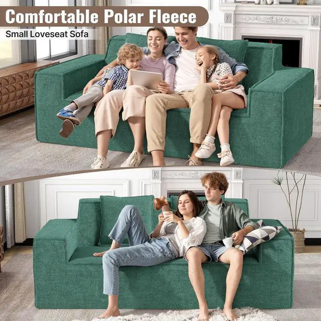 Alt view image 4 of 7 - 77in Modern Small Cloud Loveseat Sofa, No Assembly Required Boneless Love Seat Couches Includes 2 pcs Pillows for Living Room, Bedroom, Apartment-Green