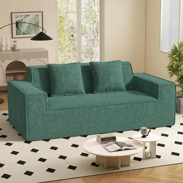Main image of 77in Modern Small Cloud Loveseat Sofa, No Assembly Required Boneless Love Seat Couches Includes 2 pcs Pillows for Living Room, Bedroom, Apartment-Green