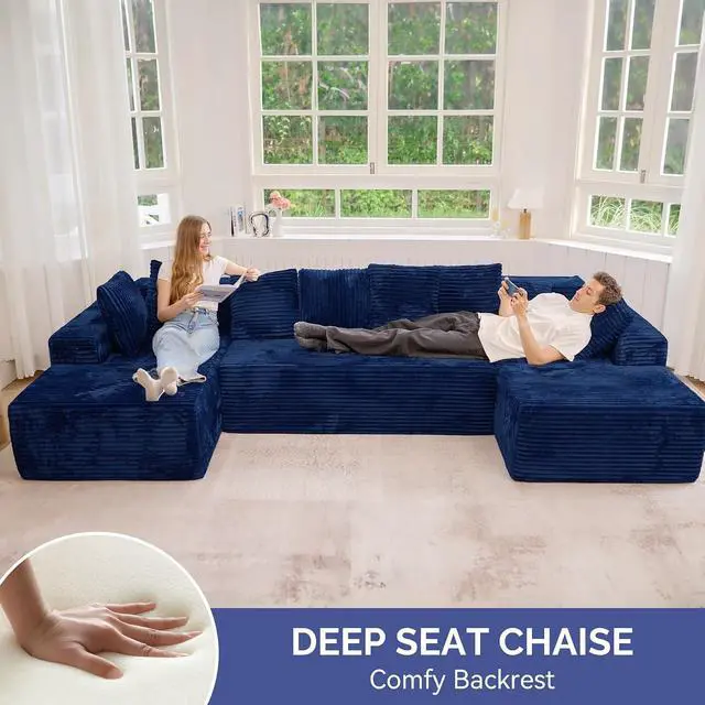 Alt view image 3 of 7 - 131'' Large Sectional Couches with Chaise Lounge, U-Shaped No Assembly Required Deep Seat Modular Cloud Sofa for Living Room 1PCS, Bedroom
