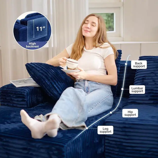 Alt view image 5 of 7 - 131'' Large Sectional Couches with Chaise Lounge, U-Shaped No Assembly Required Deep Seat Modular Cloud Sofa for Living Room 1PCS, Bedroom