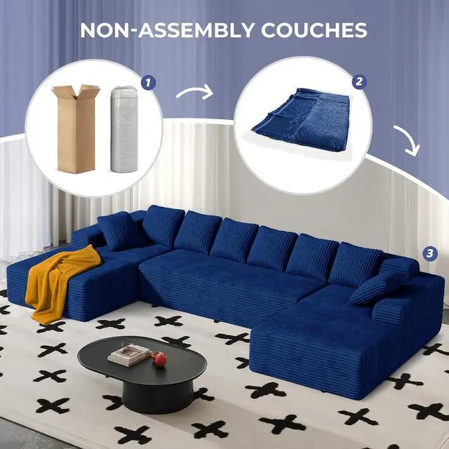 Alt view image 6 of 7 - 131'' Large Sectional Couches with Chaise Lounge, U-Shaped No Assembly Required Deep Seat Modular Cloud Sofa for Living Room 1PCS, Bedroom