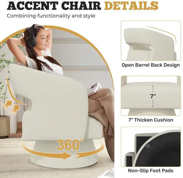 Alt view image 6 of 7 - Living Room Furniture Sets, L-Shaped Boneless Cloud Couch with 2 PCS Swivel Accent Chairs & Coffee Table, Modern Modular Sectional Sofa Set, Beige