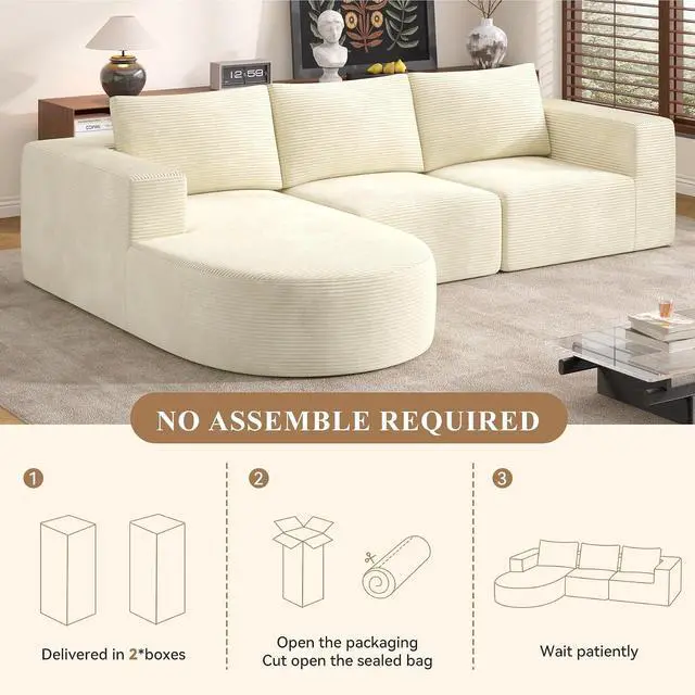 Alt view image 6 of 7 - L-Shaped Boneless Couch,104" Couches for Living Room with Curved Chaise,Modular Sectional Sofa with Deep Seat,Modern Cozy Cloud Compression Sofas,No Assembly Required(Beige) 1PCS