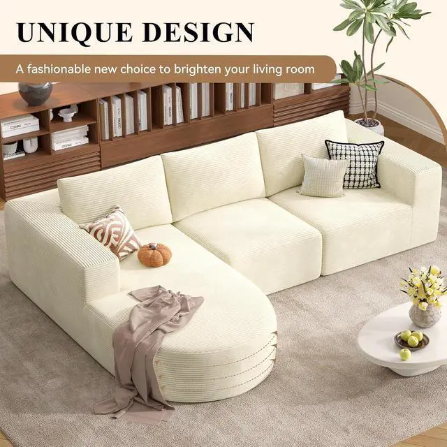 Alt view image 7 of 7 - L-Shaped Boneless Couch,104" Couches for Living Room with Curved Chaise,Modular Sectional Sofa with Deep Seat,Modern Cozy Cloud Compression Sofas,No Assembly Required(Beige) 1PCS
