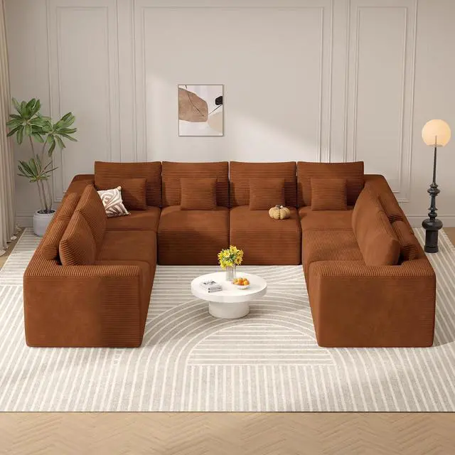 Alt view image 7 of 7 - Modern U Shaped Modular Sectional Sofa, Convertible Oversized Cloud Couches for Living Room, Comfy 8 Seater Corduroy Boneless Couch Sofa Set, No Assembly Required, Beige 1 PCS