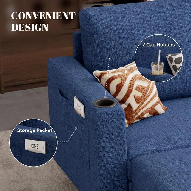 Alt view image 6 of 7 - Upholstered Sectional Sofa and Couches, 78'' L Shaped 3-seat Sofa forLiving Room, Apartment, Lounge,Bedroom-Washable Covers Convertible Sofas(Linen Fabric,Blue)