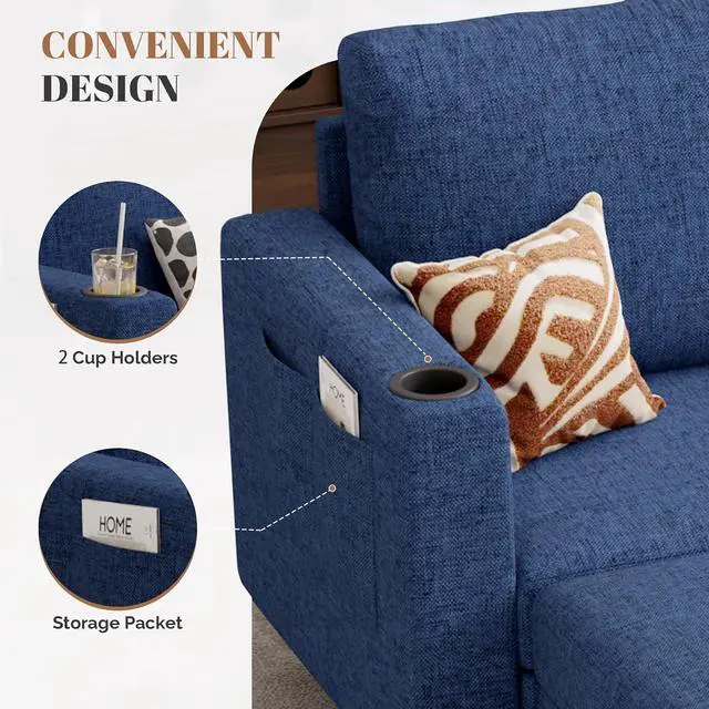 Alt view image 7 of 7 - Upholstered Sectional Sofa and Couches, 78'' L Shaped 3-seat Sofa forLiving Room, Apartment, Lounge,Bedroom-Washable Covers Convertible Sofas(Linen Fabric,Blue)