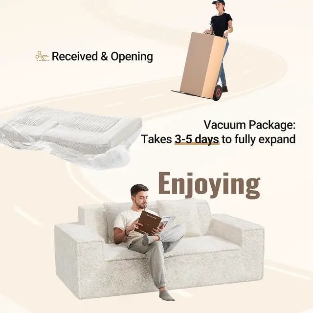 Alt view image 6 of 7 - 77'' Modern Cloud Loveseat Sofa in Chenille, Deep Seat Boneless Couches Includes 2 pcs Pillows for Living Room, Bedroom, Apartment(Beige)