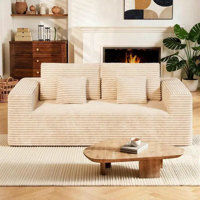 Main image of 80'' Modern Cloud Loveseat Sofa, No Assembly Required Deep Seat Comfy Small Couches Includes 2 pcs Pillows for Living Room, Bedroom, Apartment(Khaki)