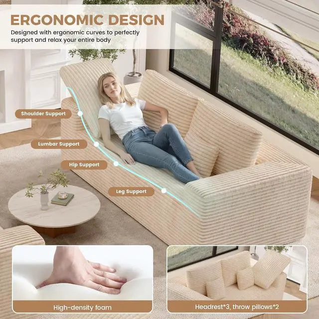Alt view image 5 of 7 - 80'' Modern Cloud Loveseat Sofa, No Assembly Required Deep Seat Comfy Small Couches Includes 2 pcs Pillows for Living Room, Bedroom, Apartment(Khaki)