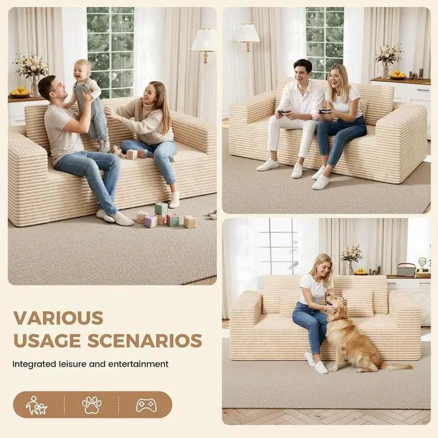 Alt view image 6 of 7 - 80'' Modern Cloud Loveseat Sofa, No Assembly Required Deep Seat Comfy Small Couches Includes 2 pcs Pillows for Living Room, Bedroom, Apartment(Khaki)