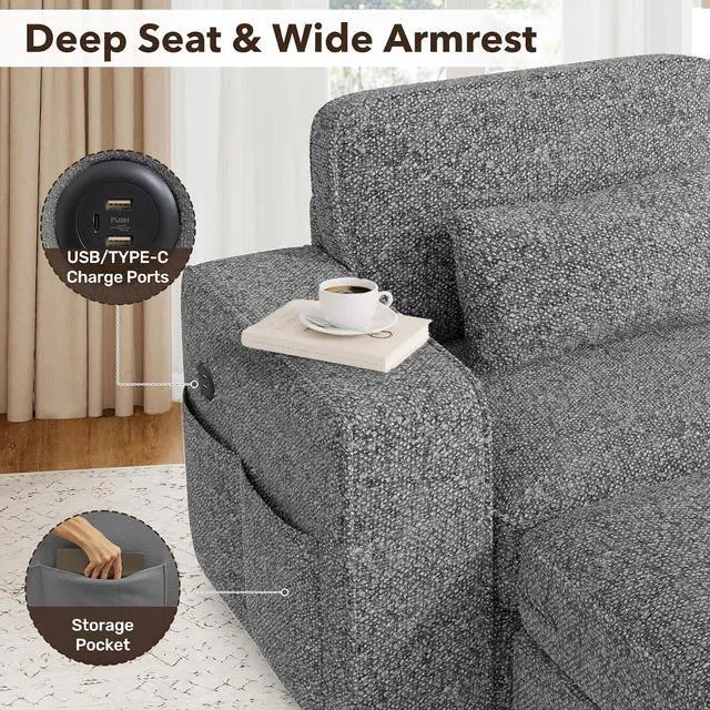Alt view image 5 of 7 - 102" Convertible Sectional L-Shaped Sofa Couch with Storable Ottoman,Deep Seat Sofas for Living Room,Bedroom Apartment,with USB Type-C Ports and Pillow (Chenille,Dark Gary)