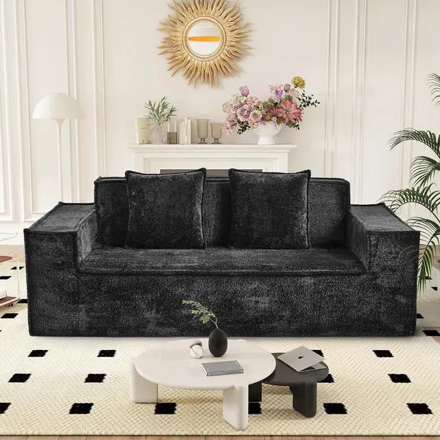 Main image of 77'' Modern Cloud Loveseat Couch, No Assembly Required Deep Seat Sofa in Chenille Includes 2 pcs Pillows for Living Room, Bedroom, Apartment(Black)