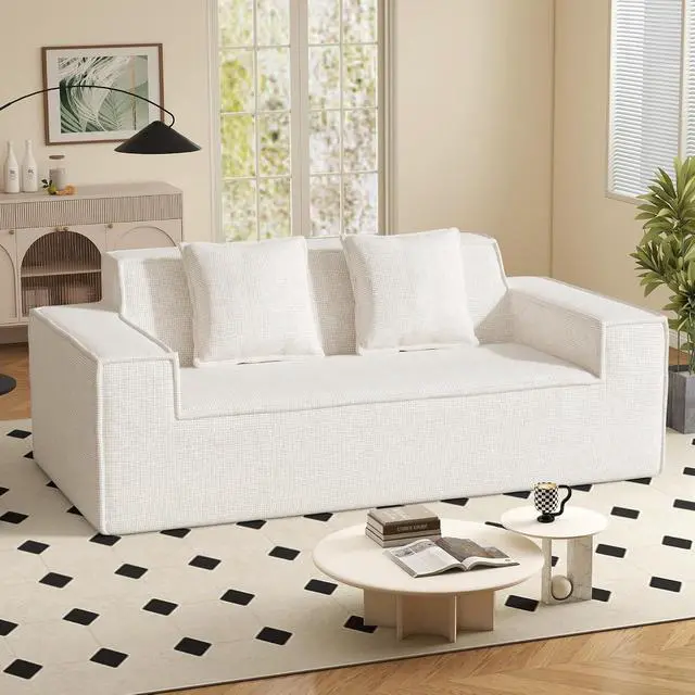 Main image of 77in Modern Small Cloud Loveseat Sofa, No Assembly Required Boneless Love Seat Couches Includes 2 pcs Pillows for Living Room, Bedroom, Apartment-Beige