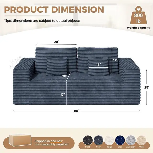 Alt view image 2 of 7 - 80'' Modern Cloud Loveseat Sofa, No Assembly Required Deep Seat Comfy Small Couches Includes 2 pcs Pillows for Living Room, Bedroom, Apartment(Grey)