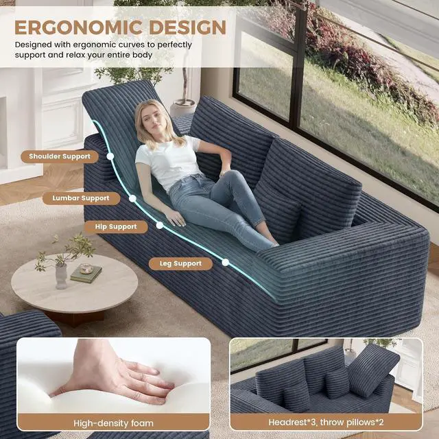 Alt view image 6 of 7 - 80'' Modern Cloud Loveseat Sofa, No Assembly Required Deep Seat Comfy Small Couches Includes 2 pcs Pillows for Living Room, Bedroom, Apartment(Grey)