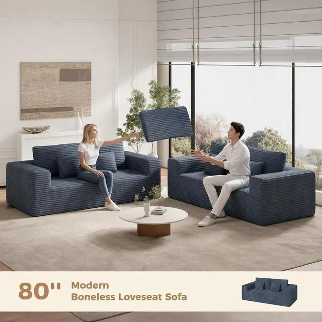 Alt view image 3 of 7 - 80'' Modern Cloud Loveseat Sofa, No Assembly Required Deep Seat Comfy Small Couches Includes 2 pcs Pillows for Living Room, Bedroom, Apartment(Grey)
